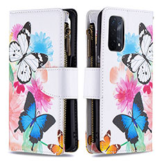 Leather Case Stands Fashionable Pattern Flip Cover Holder B04F for Oppo A93 5G Colorful