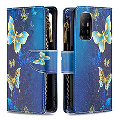 Leather Case Stands Fashionable Pattern Flip Cover Holder B04F for Oppo A94 5G Blue