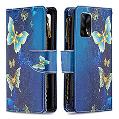 Leather Case Stands Fashionable Pattern Flip Cover Holder B04F for Oppo A95 4G Blue