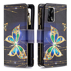 Leather Case Stands Fashionable Pattern Flip Cover Holder B04F for Oppo F19 Black