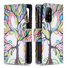 Leather Case Stands Fashionable Pattern Flip Cover Holder B04F for Oppo F19 Pro+ Plus 5G Green