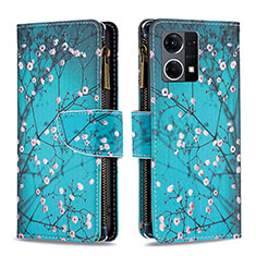 Leather Case Stands Fashionable Pattern Flip Cover Holder B04F for Oppo F21 Pro 4G Cyan