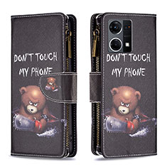 Leather Case Stands Fashionable Pattern Flip Cover Holder B04F for Oppo F21 Pro 4G Dark Gray