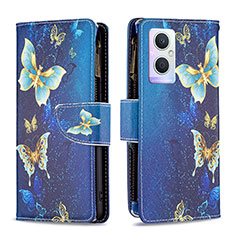 Leather Case Stands Fashionable Pattern Flip Cover Holder B04F for Oppo F21 Pro 5G Blue