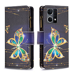 Leather Case Stands Fashionable Pattern Flip Cover Holder B04F for Oppo F21s Pro 4G Black