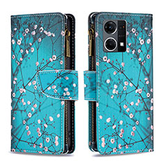 Leather Case Stands Fashionable Pattern Flip Cover Holder B04F for Oppo F21s Pro 4G Cyan