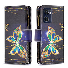 Leather Case Stands Fashionable Pattern Flip Cover Holder B04F for Oppo Find X5 Lite 5G Black