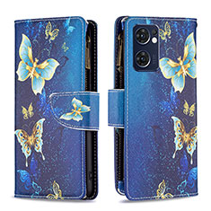 Leather Case Stands Fashionable Pattern Flip Cover Holder B04F for Oppo Find X5 Lite 5G Blue