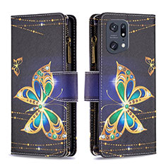 Leather Case Stands Fashionable Pattern Flip Cover Holder B04F for Oppo Find X5 Pro 5G Black