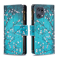 Leather Case Stands Fashionable Pattern Flip Cover Holder B04F for Oppo Find X5 Pro 5G Cyan