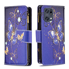 Leather Case Stands Fashionable Pattern Flip Cover Holder B04F for Oppo Find X5 Pro 5G Navy Blue