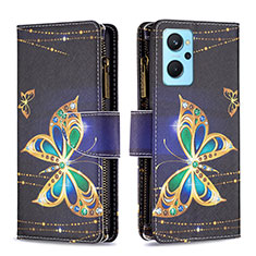 Leather Case Stands Fashionable Pattern Flip Cover Holder B04F for Oppo K10 4G Black