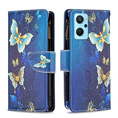 Leather Case Stands Fashionable Pattern Flip Cover Holder B04F for Oppo K10 4G Blue