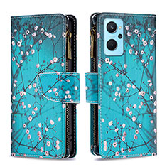 Leather Case Stands Fashionable Pattern Flip Cover Holder B04F for Oppo K10 4G Cyan