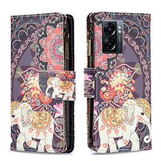 Leather Case Stands Fashionable Pattern Flip Cover Holder B04F for Oppo K10 5G India Brown