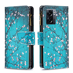 Leather Case Stands Fashionable Pattern Flip Cover Holder B04F for Oppo K10 5G India Cyan