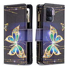 Leather Case Stands Fashionable Pattern Flip Cover Holder B04F for Oppo Reno5 F Black