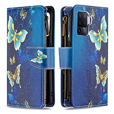 Leather Case Stands Fashionable Pattern Flip Cover Holder B04F for Oppo Reno5 F Blue