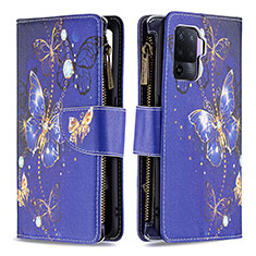Leather Case Stands Fashionable Pattern Flip Cover Holder B04F for Oppo Reno5 F Navy Blue