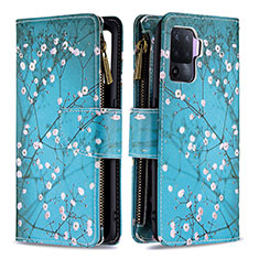 Leather Case Stands Fashionable Pattern Flip Cover Holder B04F for Oppo Reno5 Lite Cyan
