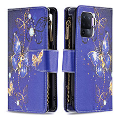 Leather Case Stands Fashionable Pattern Flip Cover Holder B04F for Oppo Reno5 Lite Navy Blue