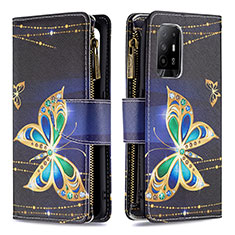 Leather Case Stands Fashionable Pattern Flip Cover Holder B04F for Oppo Reno5 Z 5G Black