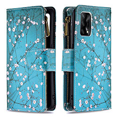 Leather Case Stands Fashionable Pattern Flip Cover Holder B04F for Oppo Reno6 Lite Cyan