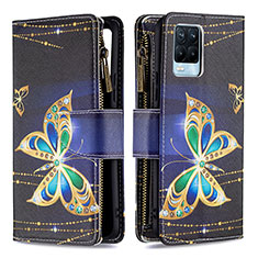 Leather Case Stands Fashionable Pattern Flip Cover Holder B04F for Realme 8 4G Black