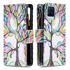 Leather Case Stands Fashionable Pattern Flip Cover Holder B04F for Realme 8 4G Green