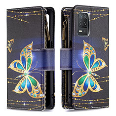 Leather Case Stands Fashionable Pattern Flip Cover Holder B04F for Realme 8 5G Black