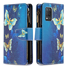Leather Case Stands Fashionable Pattern Flip Cover Holder B04F for Realme 8 5G Blue