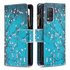 Leather Case Stands Fashionable Pattern Flip Cover Holder B04F for Realme 8 5G Cyan