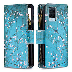 Leather Case Stands Fashionable Pattern Flip Cover Holder B04F for Realme 8 Pro Cyan