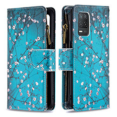 Leather Case Stands Fashionable Pattern Flip Cover Holder B04F for Realme 8s 5G Cyan