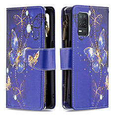 Leather Case Stands Fashionable Pattern Flip Cover Holder B04F for Realme 9 5G India Navy Blue