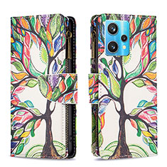 Leather Case Stands Fashionable Pattern Flip Cover Holder B04F for Realme 9 Pro+ Plus 5G Green