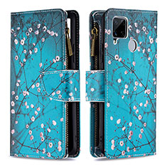 Leather Case Stands Fashionable Pattern Flip Cover Holder B04F for Realme C12 Cyan