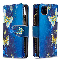 Leather Case Stands Fashionable Pattern Flip Cover Holder B04F for Realme C20 Blue