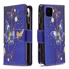 Leather Case Stands Fashionable Pattern Flip Cover Holder B04F for Realme C20A Navy Blue