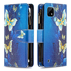 Leather Case Stands Fashionable Pattern Flip Cover Holder B04F for Realme C21 Blue