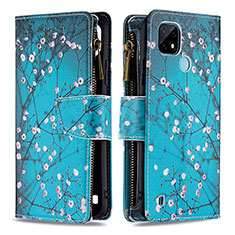 Leather Case Stands Fashionable Pattern Flip Cover Holder B04F for Realme C21 Cyan