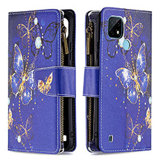 Leather Case Stands Fashionable Pattern Flip Cover Holder B04F for Realme C21 Navy Blue