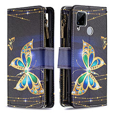 Leather Case Stands Fashionable Pattern Flip Cover Holder B04F for Realme C25 Black