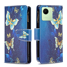 Leather Case Stands Fashionable Pattern Flip Cover Holder B04F for Realme C30 Blue