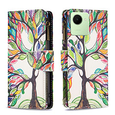 Leather Case Stands Fashionable Pattern Flip Cover Holder B04F for Realme C30 Green