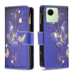 Leather Case Stands Fashionable Pattern Flip Cover Holder B04F for Realme C30 Navy Blue