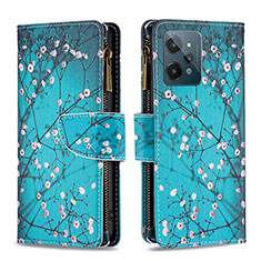 Leather Case Stands Fashionable Pattern Flip Cover Holder B04F for Realme C31 Cyan