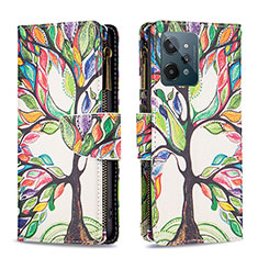 Leather Case Stands Fashionable Pattern Flip Cover Holder B04F for Realme C31 Green