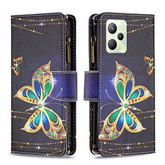 Leather Case Stands Fashionable Pattern Flip Cover Holder B04F for Realme C35 Black