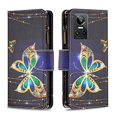 Leather Case Stands Fashionable Pattern Flip Cover Holder B04F for Realme GT Neo3 5G Black